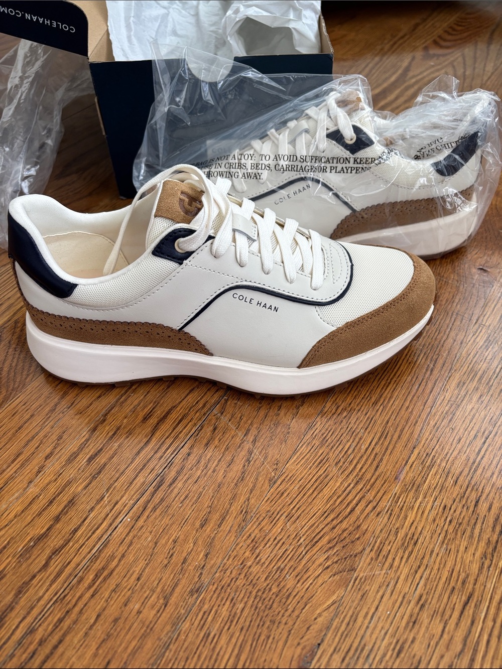 Cole Haan Cream, Brown & Black Leather and Suede Sneakers